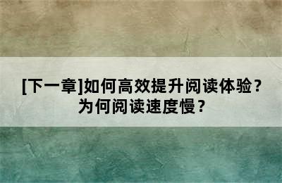 [下一章]如何高效提升阅读体验？为何阅读速度慢？